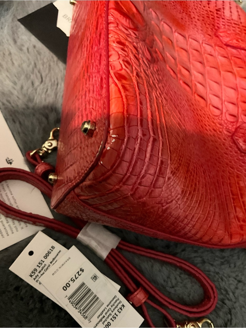 Brahmin Red Croc-Embossed Leather Satchel with Gold Hardware - Picture 5 of 8